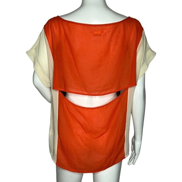 Urban Outfitters Cooperative Blouse Navy Blue Orange‎ Slit Open Back Semi Sheer - Picture 3 of 7